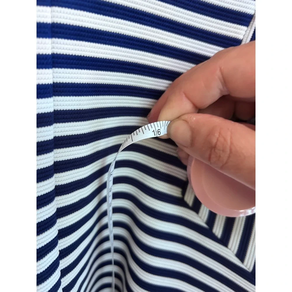Monteau Los Angeles Navy Blue White Striped Sleeveless Shift Dress Medium - Picture 7 of 8